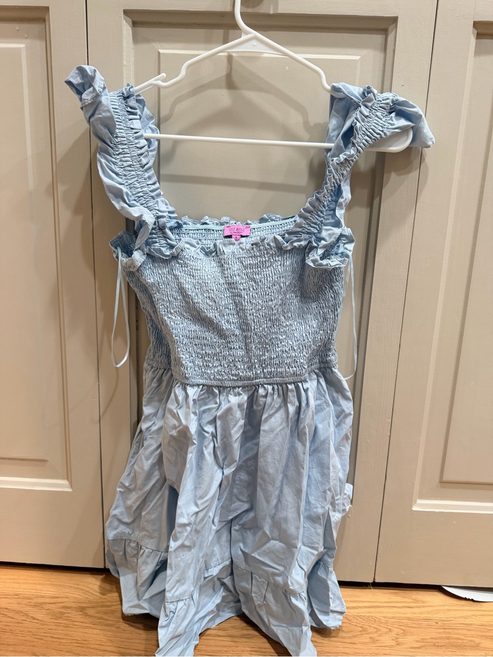 miami Light Blue Smocked Romper with Ruffle Straps